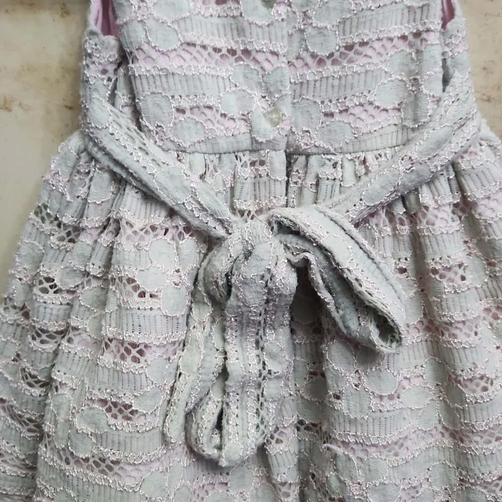 Pippa & Julie Mint Green/ Pale Pink Eyelet Dress with Flower Accent Size 3T